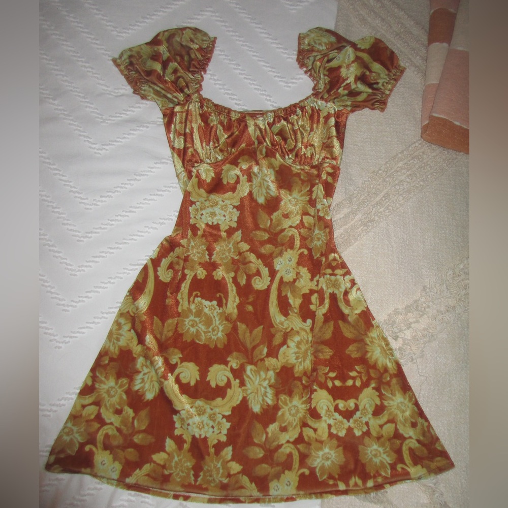 Urban Outfitters Velvet Orange Babydoll Dress